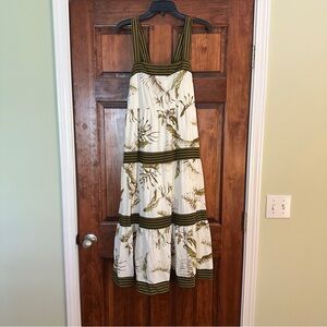 Floral Midi Dress with Green Stripes